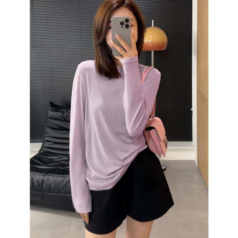 Early spring thin slightly transparent drape loose and thin simple casual lazy long-sleeved bottoming shirt women's versatile blouse
