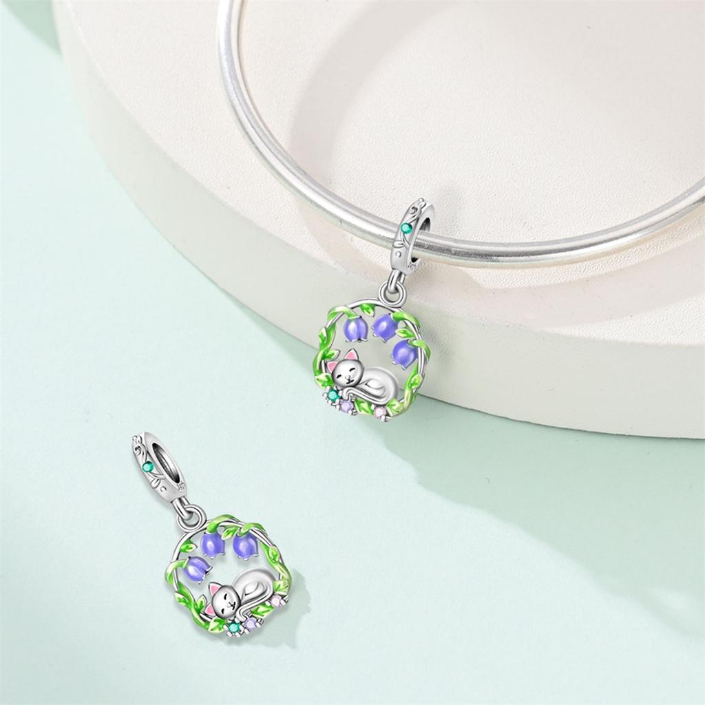 Orange Pet Series Beads Pink Flowerpot Jump Rope Kitten Charm Bracelet Fit Copper Women'S Necklace Diy Jewelry Gift