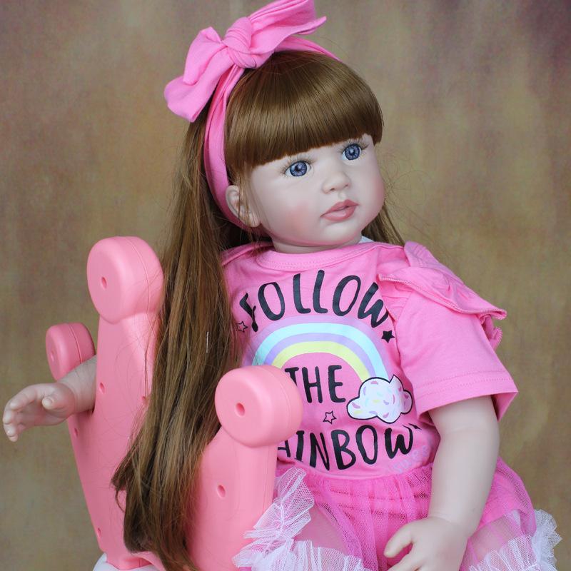 Lovely 60cm Soft Cloth Body Reborn Toddler Doll Cosplay Girl Lifelike Long Hair Princess Imitation Baby Dolls for Kids Play House Toy Surprise Present