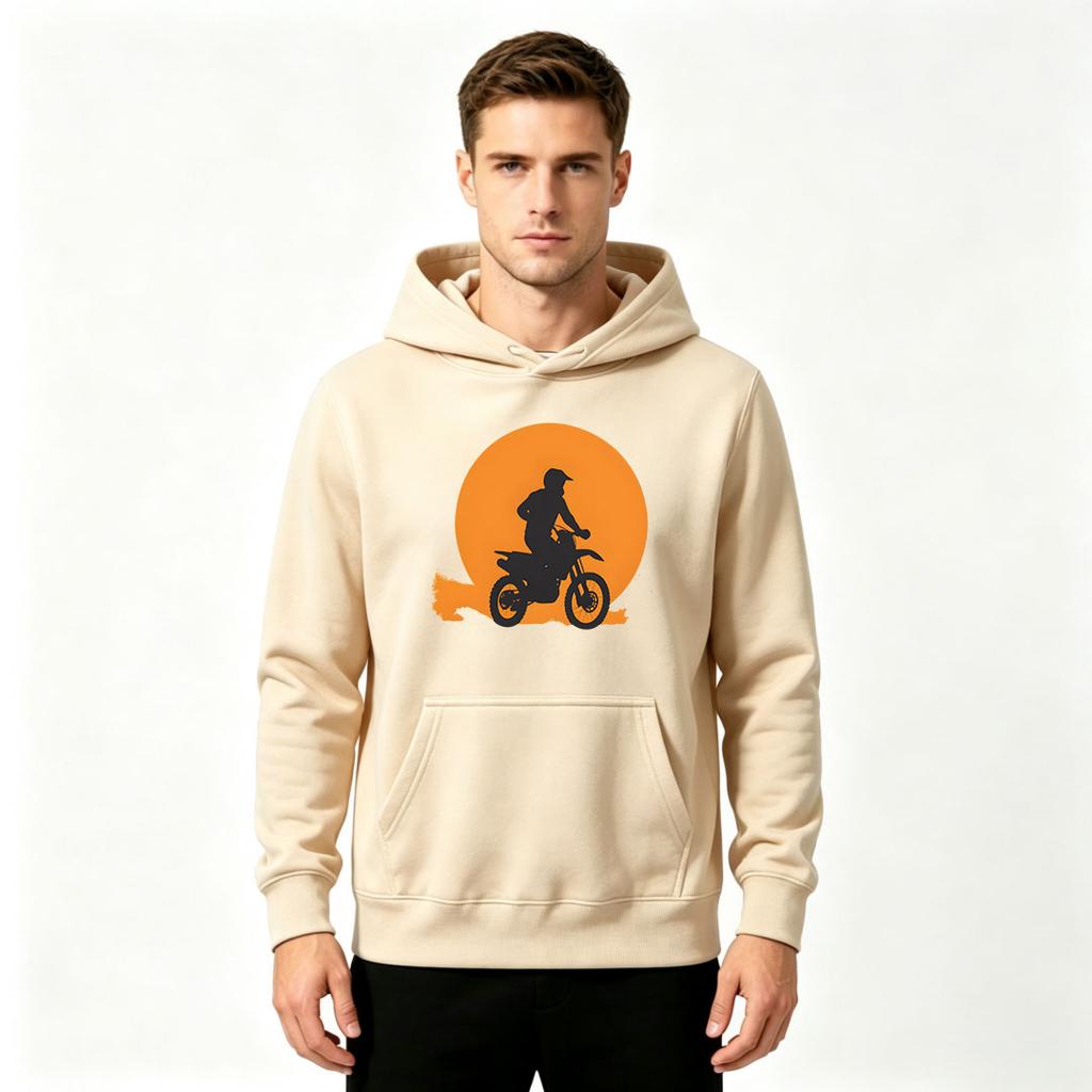 Men's Dirt Bike Rider Sunset Print Pullover Hoodie Casual Long Sleeve Hooded Sweatshirt