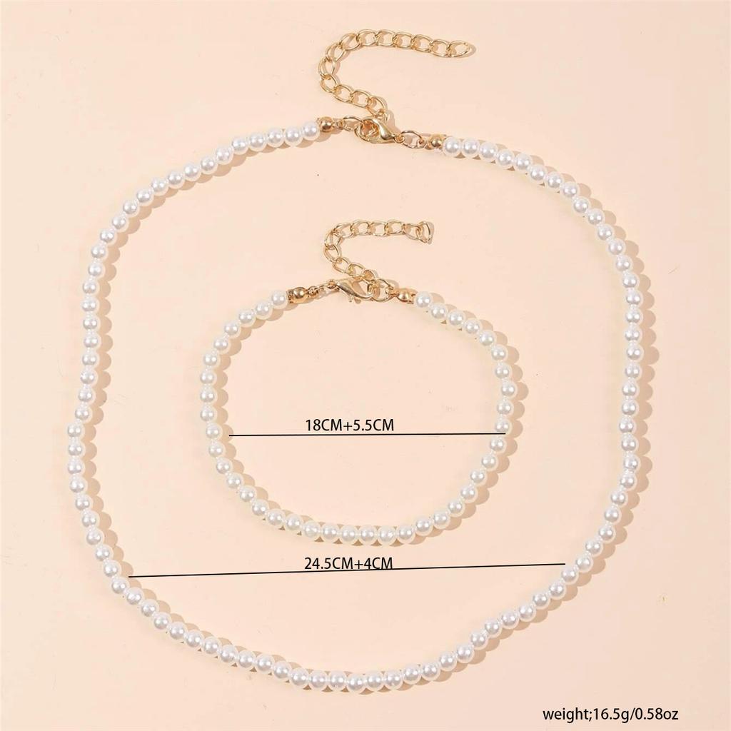 Accessories, Fashion Personality Simple Pearl Necklace Collarbone Chain European and American Pearl Necklace Bracelet Set N1888