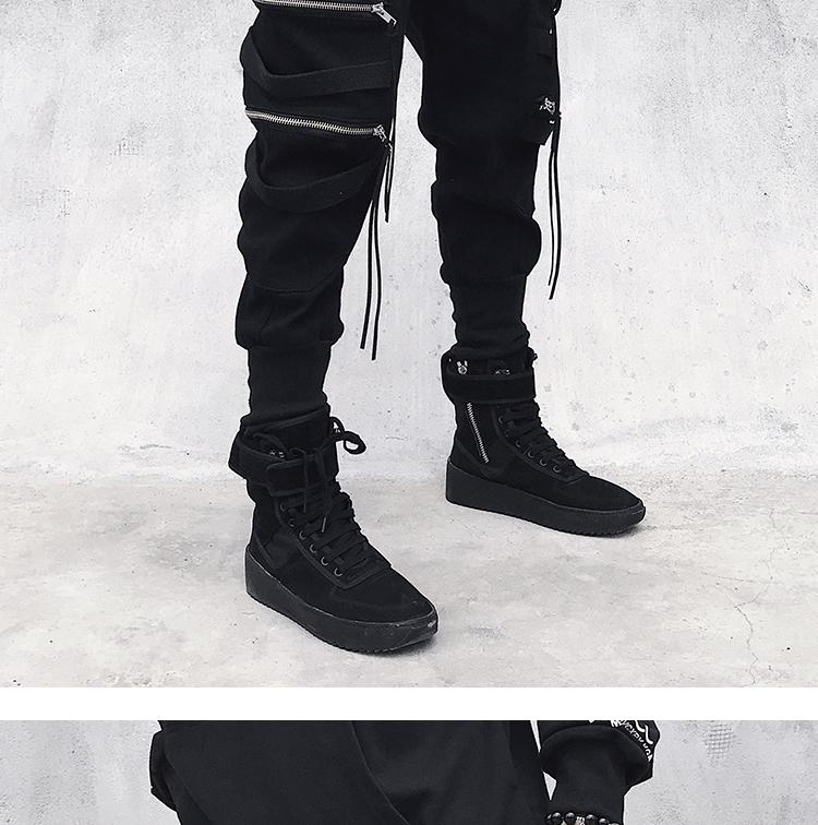 Men's Slim Fit Chinese Style Work Pants with Zipper and Ribbon Detail