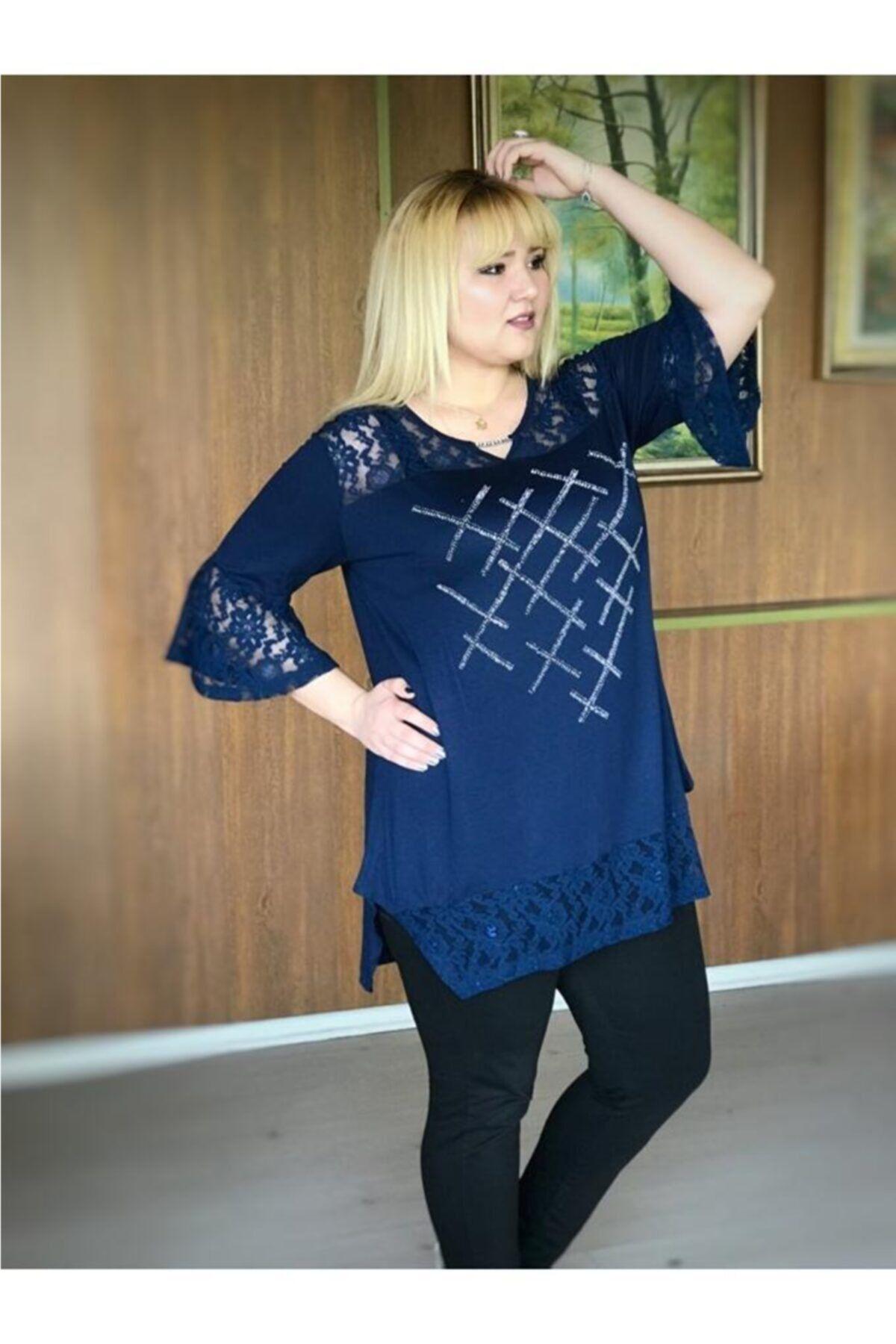 

Women s Style Plus Size Tunic Guipure And Stone Detailed Lycra Viscose Tunic 3XL
