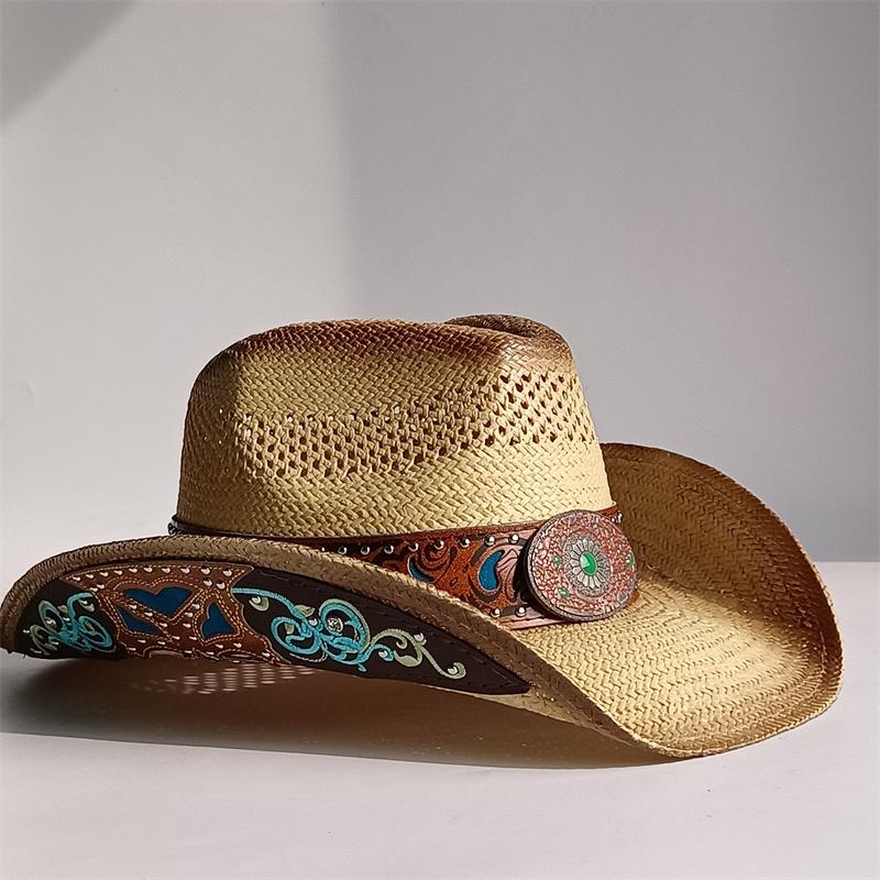 Nouveau Chapeau de Cowboy Western Vintage pour Homme Chapeau de Soleil de Plage Tressage en Paille Fait Main Chapeau Jazz Cowgirl Gentleman Sombrero Hombre