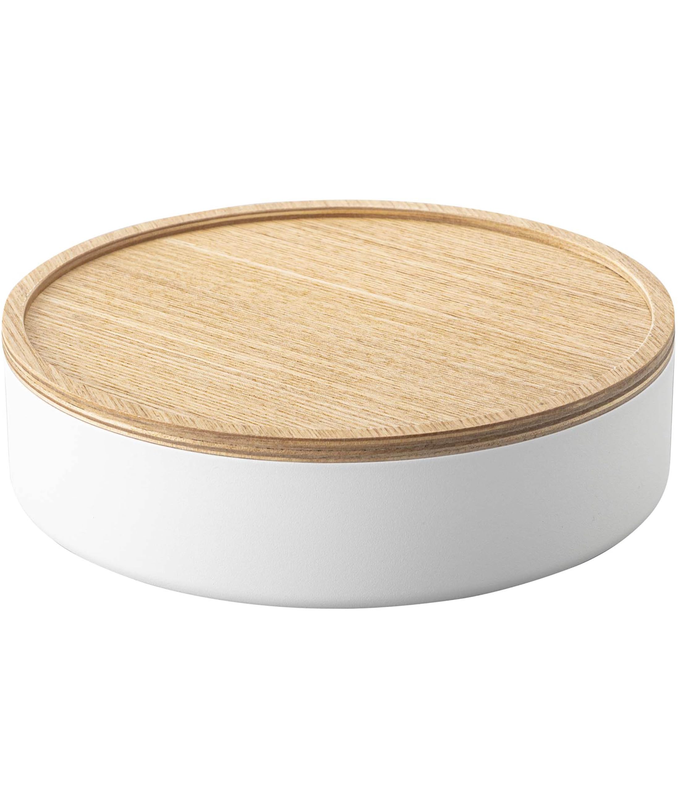 

Ящик для хранения Yamazaki RIN с крышкой, круглый, натуральный, прибл.. Ш22,2 x Г22,2 x В6см, Крышка превращается в поднос, 5801