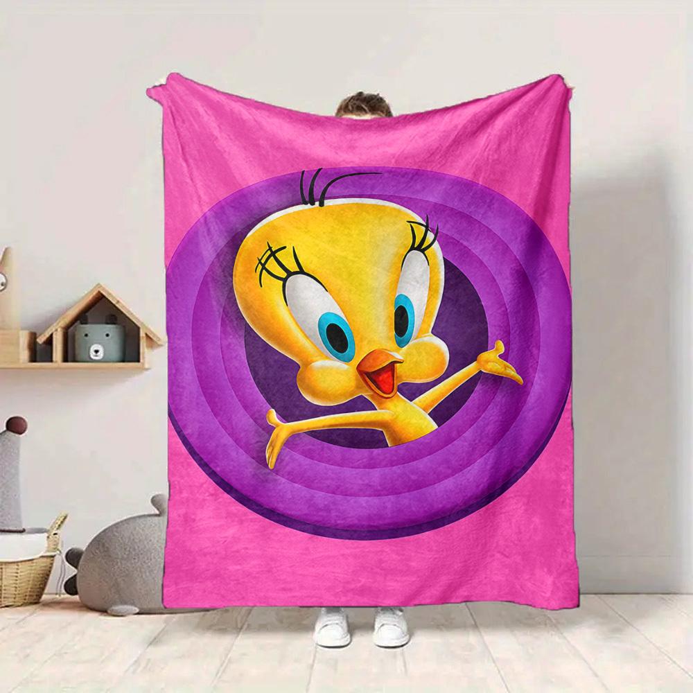 1 szt. Koc flanelowy Tweety Looney Tunes, Miękki, przyjazny dla skóry, z drukiem cyfrowym, Dostępny w różnych rozmiarach dla rodziny, przyjaciół, na urodziny
