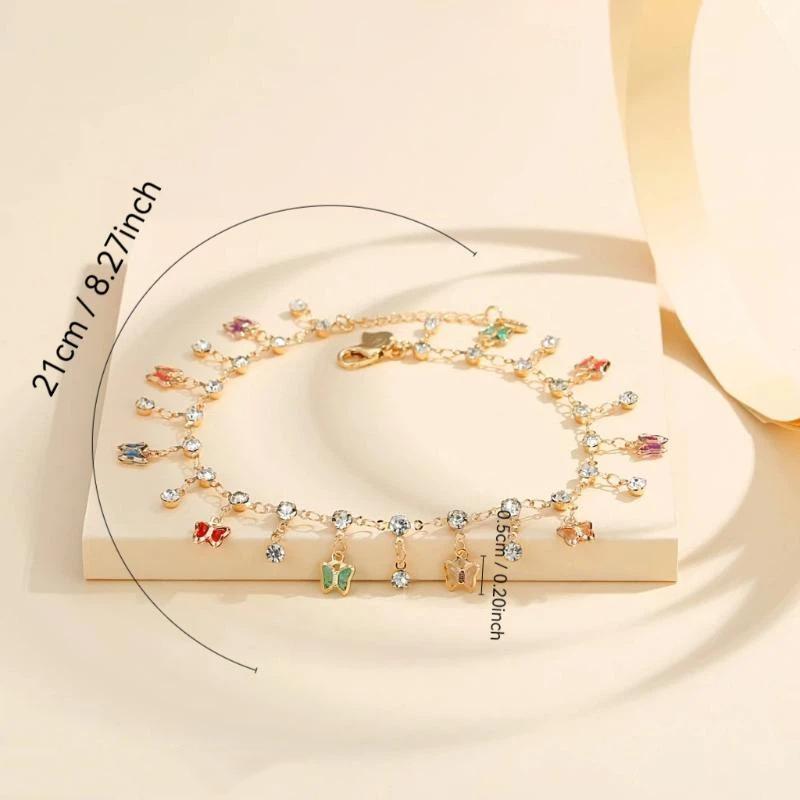 Fashion Colored Butterfly Hanging Diamond Ankle Chain For Women Girls Sparkly Rhinestones Anklet Perfect For Summer Beach Gifts