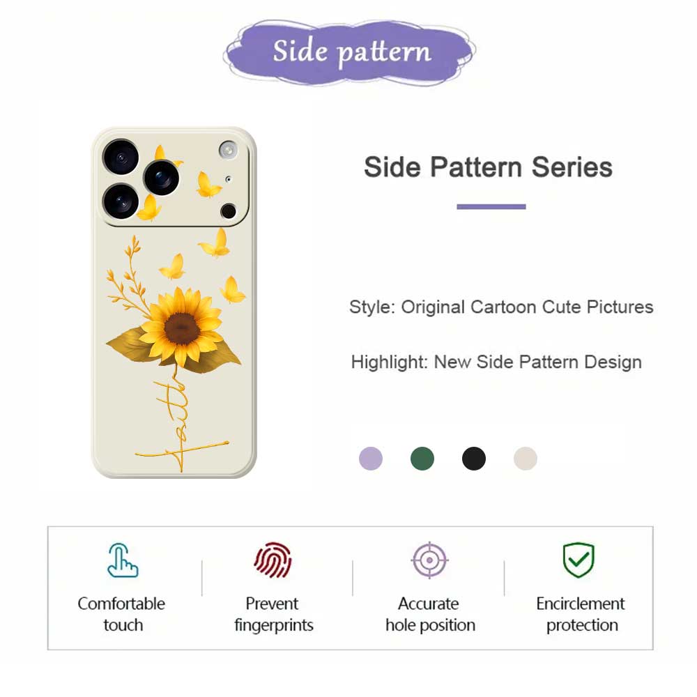 For iPhone 17 Pro Max Case Golden Butterfly Sunflower Pattern Printing Straight Edge TPU Phone Back Cover