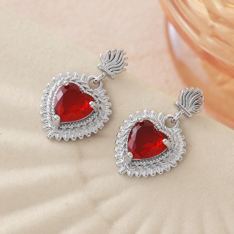 Rare Red Sacred Heart Flame Stud Earrings for Fashionable Heart-shaped Jewelry Pieces