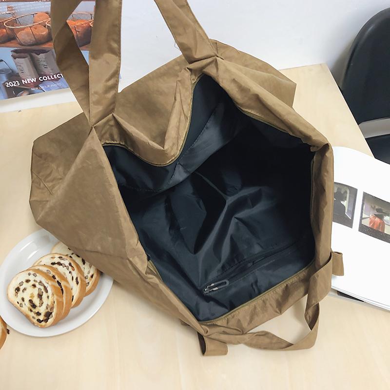 Einkaufstasche aus Nylon mit großem Fassungsvermögen  tragbare Kleidung zum Ausgehen  Reisen  Yoga  Einzelschultertasche  einfarbig  Damentasche