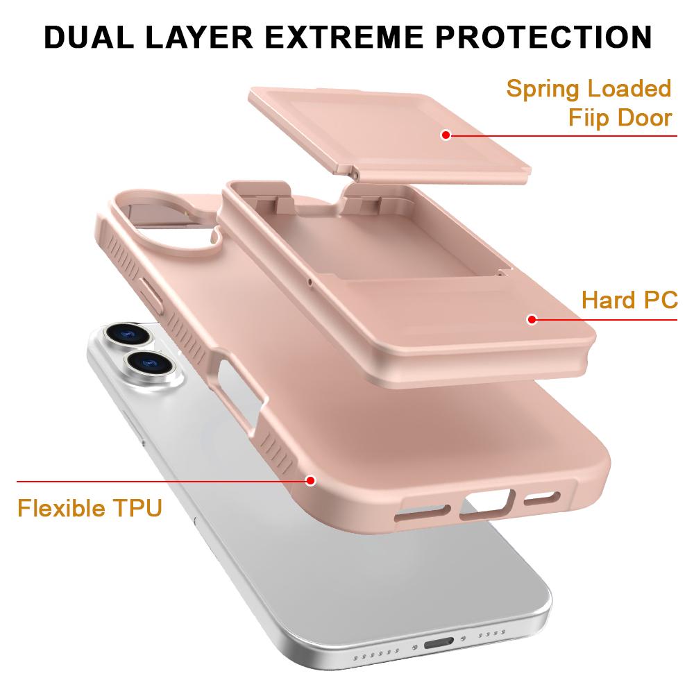 For iPhone 16 Case Skin-Touch Card Holder TPU+PC Phone Cover with Mirror Kickstand