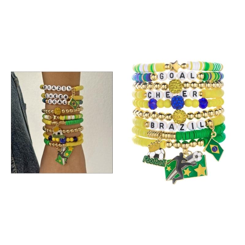 Soccer Themed Bracelets With Football Charm For Women And Men Elastic Adjustable Wristbands For Fan
