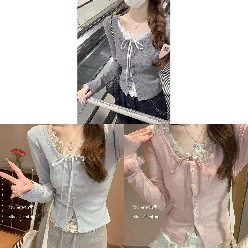 Lace Patch Long Sleeve T Shirt For Women With Butterfly Pattern And Crew Neck For Office Wear