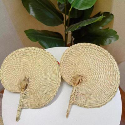 Yousheng 1/2Pcs Handmade Weaving Fan Chinese Style Natural Bamboo Raffia Hand Fan Woven Palm Leaf Summer Cooling Handheld Fan Wedding Party Decoration