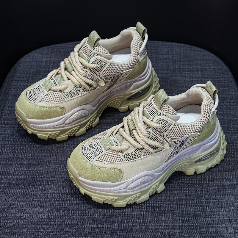 Thick-soled Retro Dad Shoes Women's 2025 Autumn New Height Increase Casual Fashion Versatile Sports Hot Diamond Red Women's Shoes