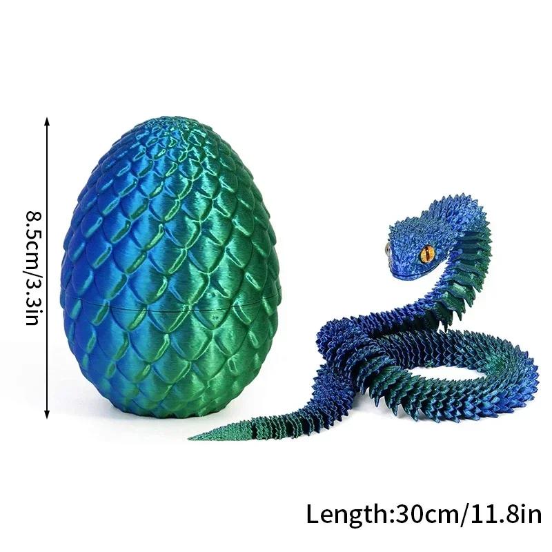 Hot 3D Printed Gem Snake Egg Dragon Home Decoration Rotatable Articulated Crystal Snake for Kid Gifts Toys Desktop Ornaments