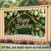 Green Happy Birthday Banner, Fresh Photo Backdrop Wall Decor for Party