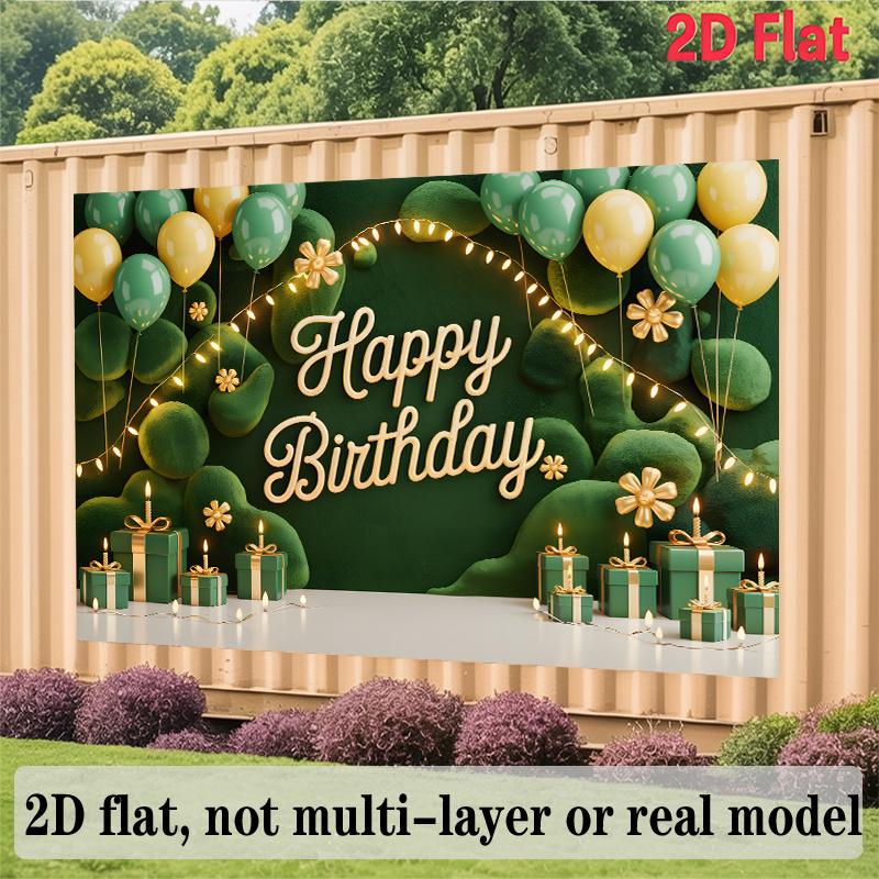 Green Happy Birthday Banner, Fresh Photo Backdrop Wall Decor for Party