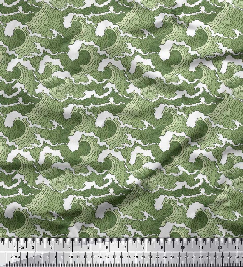 Soimoi Japan Crepe Satin Fabric Waves Shirting Decor Fabric Printed Metre 42 Inch