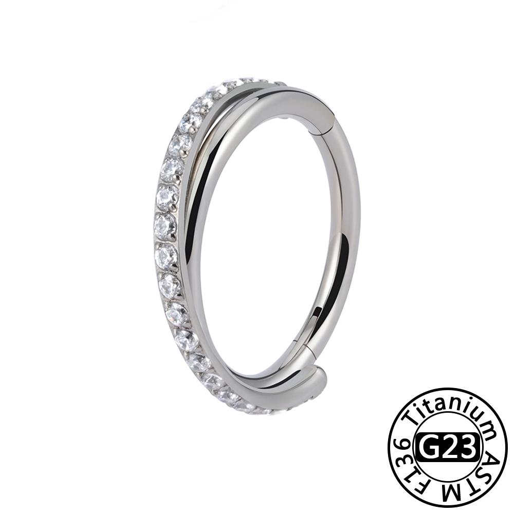 Anillo de Nariz Clicker de Titanio G23 Cartílago de Oreja Tragus Helix Daith Pendientes Redondos Aro CZ 16G Segmento con Bisagra Joyería para Piercing Corporal