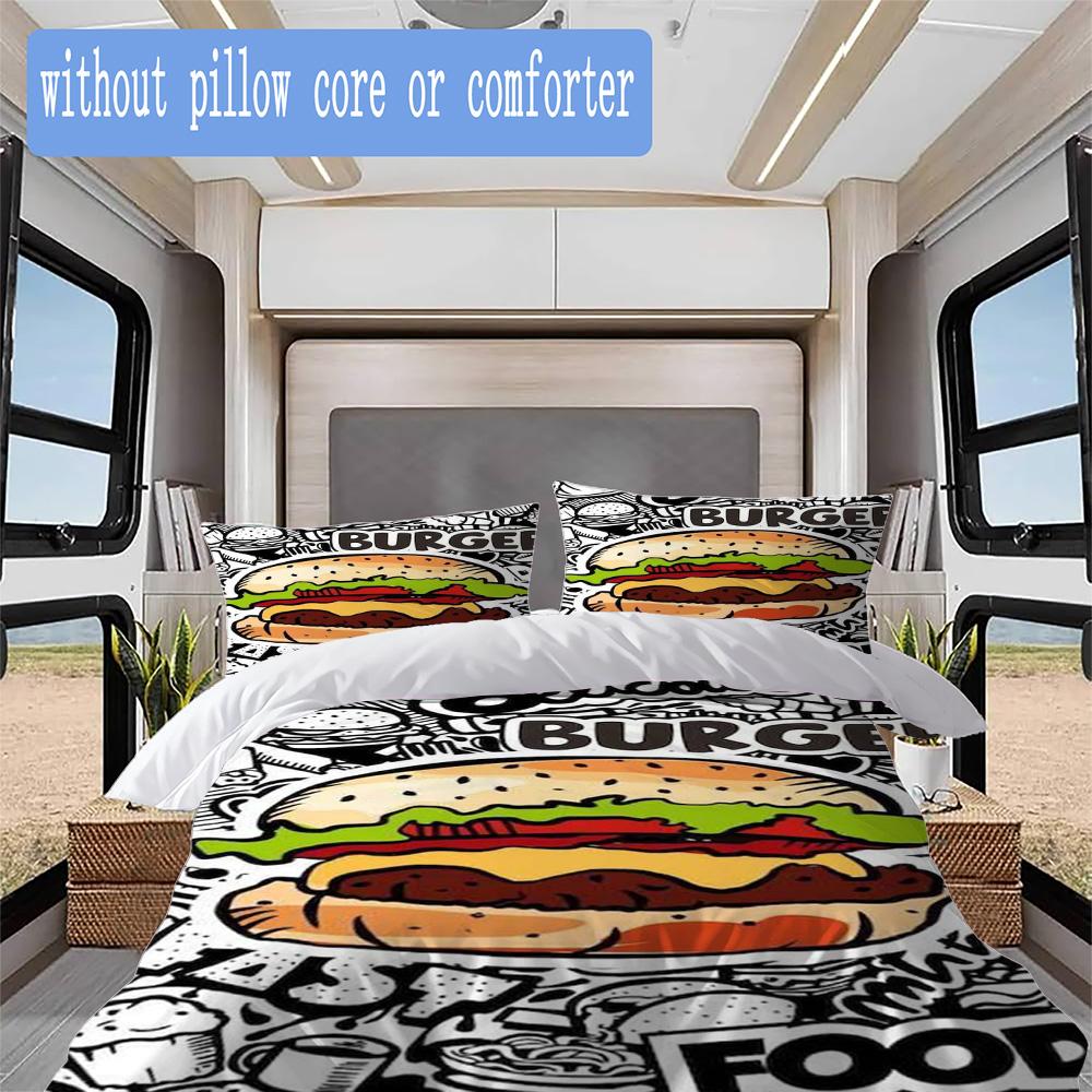 Mixed-Color Comic Burger Pattern Bedding,Quilt Set Quilt Cover Pillowcase Home Birthday Gift (1*duvet cover+2*pillowcase,without core)ZSJT0917363