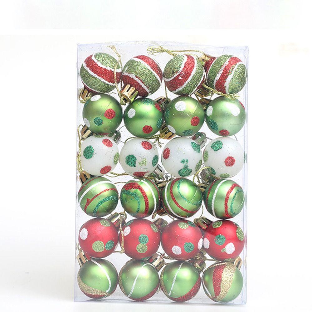 24pcs 3cm Glitter Christmas Balls Pendant Painted Shatterproof Christmas Tree Hanging Balls Reusable Red Green