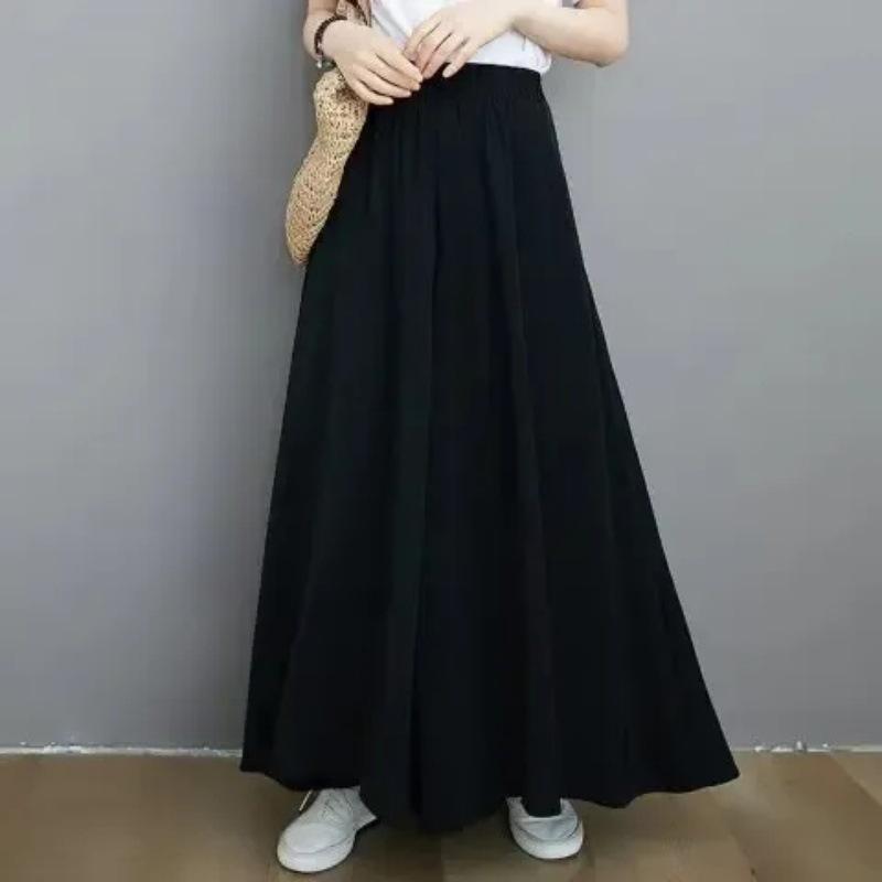 

Plus Size Women s Casual Wide-Leg Skirt Pants - Summer Elastic Waist Slimming Design 2XL чёрный