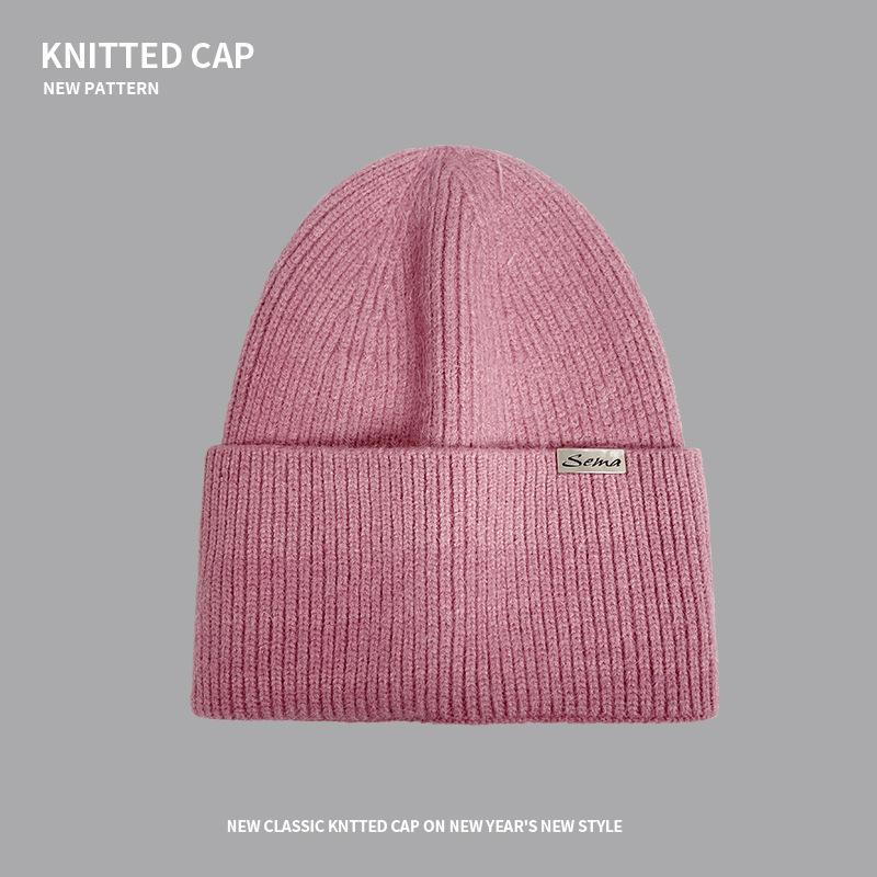 Autumn and winter smiley face wool hat women's loose big head circumference cold hat thickened warm ear protector knitted hat