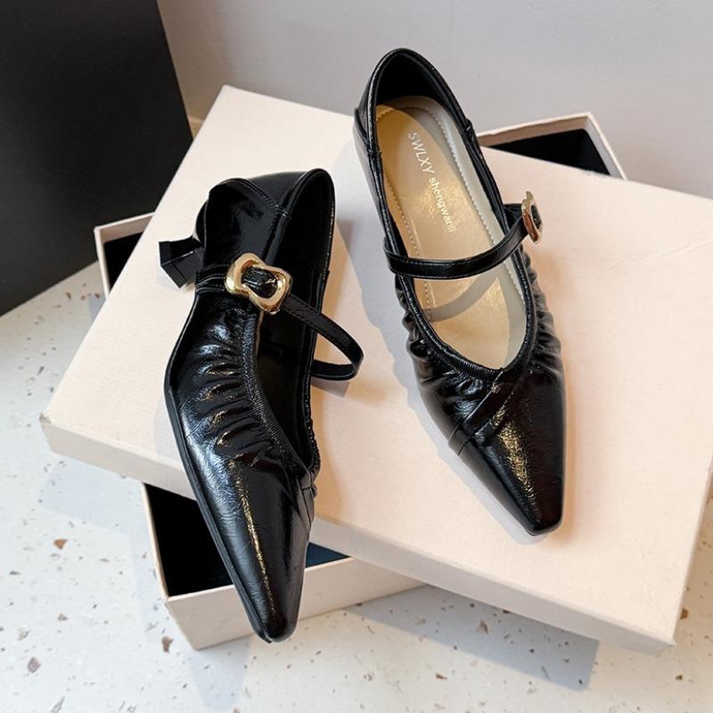 Fashion Mid Heels Women Pointed Toe Shallow Shoes Fashion Pleated Buckle Sandals 2025 Autumn New Elegant Shoes Party Zapatillas De Mujer