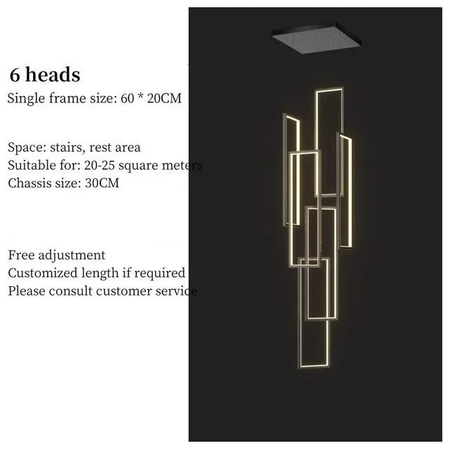Modern Minimalist Staircase Chandelier Geometric Rectangular LED Chandelier Nordic Luxury Duplex Attic Lighting Home Appliance