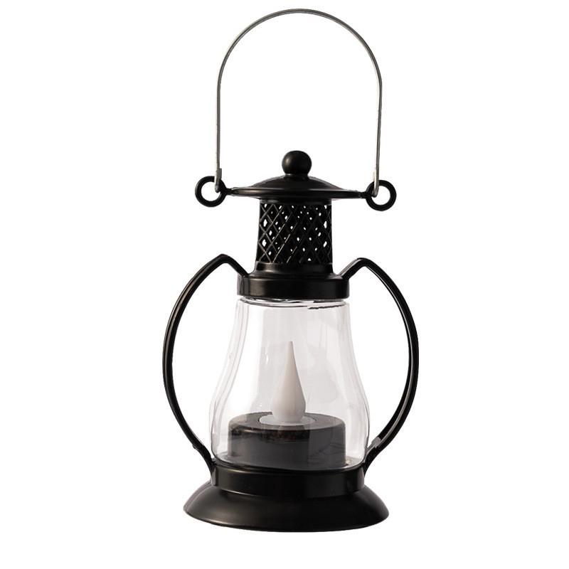 Retro Luminous Wind Lantern Ornament with Electronic Candle for Christmas and Halloween Decor
