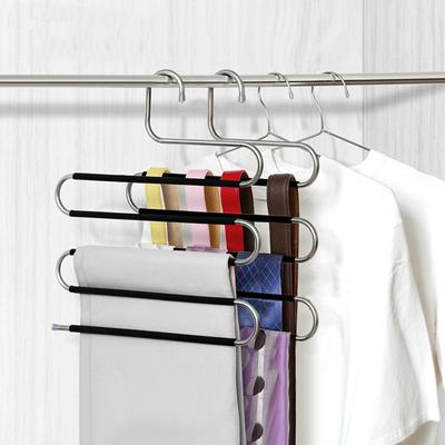 Pants Hangers 5 Pieces Non Slip Space Saving Hangers Stainless Steel Clothes Hangers Closet Organizer For Pants Jeans Scarf(Upgrade Style)
