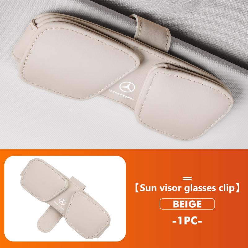 CRS1 Leather Car Sun Visor Glasses Case Card Ticket Pen Buckle Clip For Mercedes Benz CLK GLC W212 C200 C300 W203 W204 W205 W169 W176
