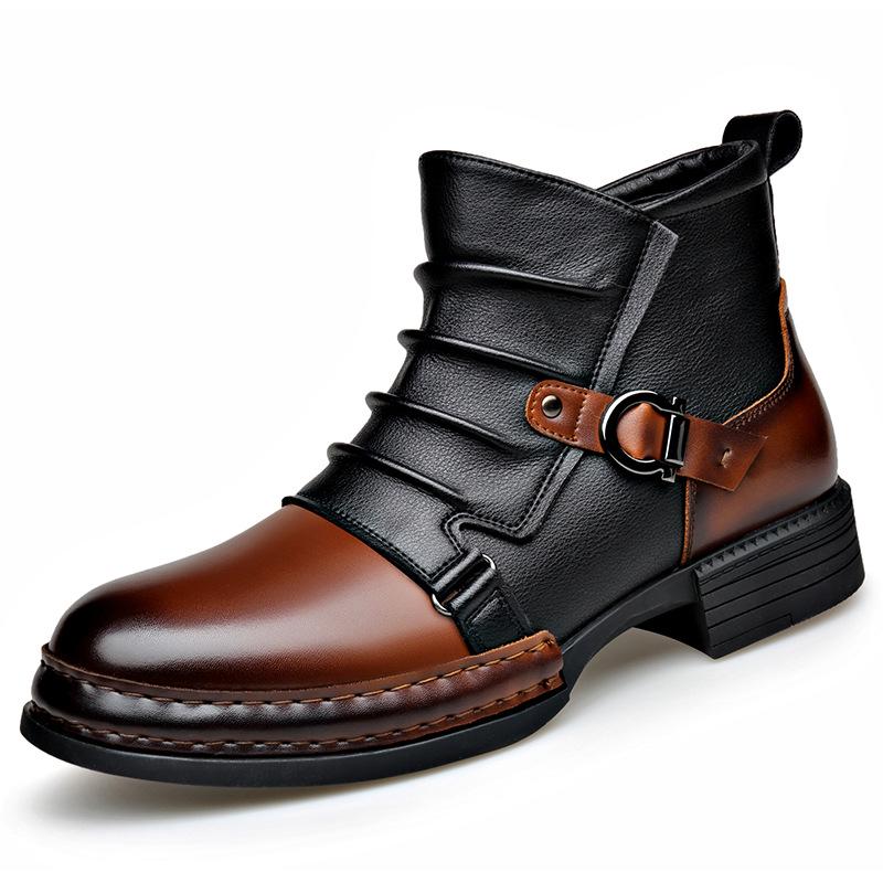 Men's Autumn Retro British Style Martin Boots with Side Zipper and Plush Lining - Short Chelsea Motorcycle Boots