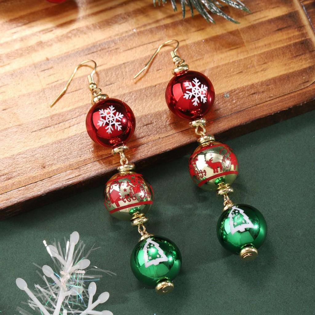 Ręcznie robione kolczyki wiszące z żywicy w kształcie płatka śniegu i renifera na choinkę
