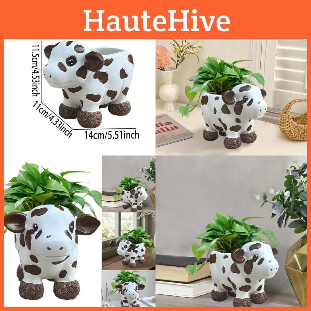 Cute Exquisite Cow Resin Succulent Flower Pot Perfect For Garden Patio And Home Decor