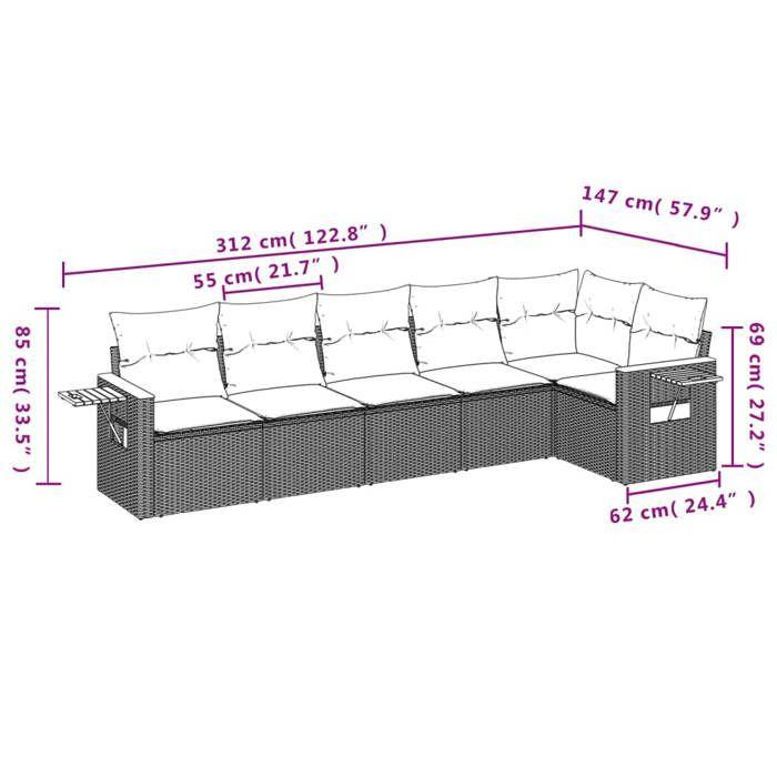 VidaXL Salon de Jardin avec Coussins 6 pcs, Canapés de Terrasse, Ensemble de Meubles de Patio, Mobilier d'Extérieur, Gris 3226830