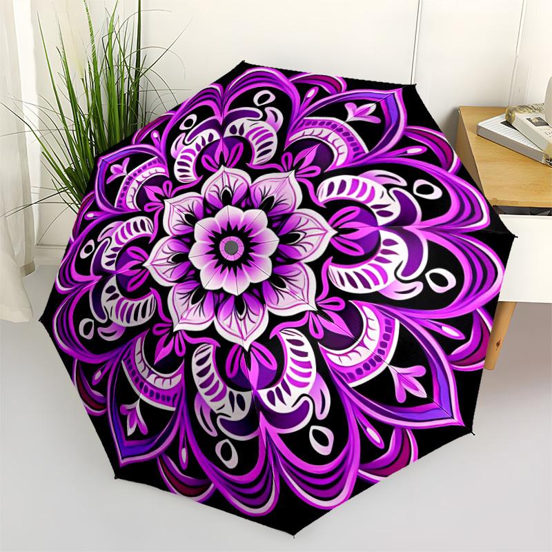 

1pc Purple Mandala Pattern Automatic Folding Umbrella. Portable collapsible design, Best birthday festival gift yy250924173