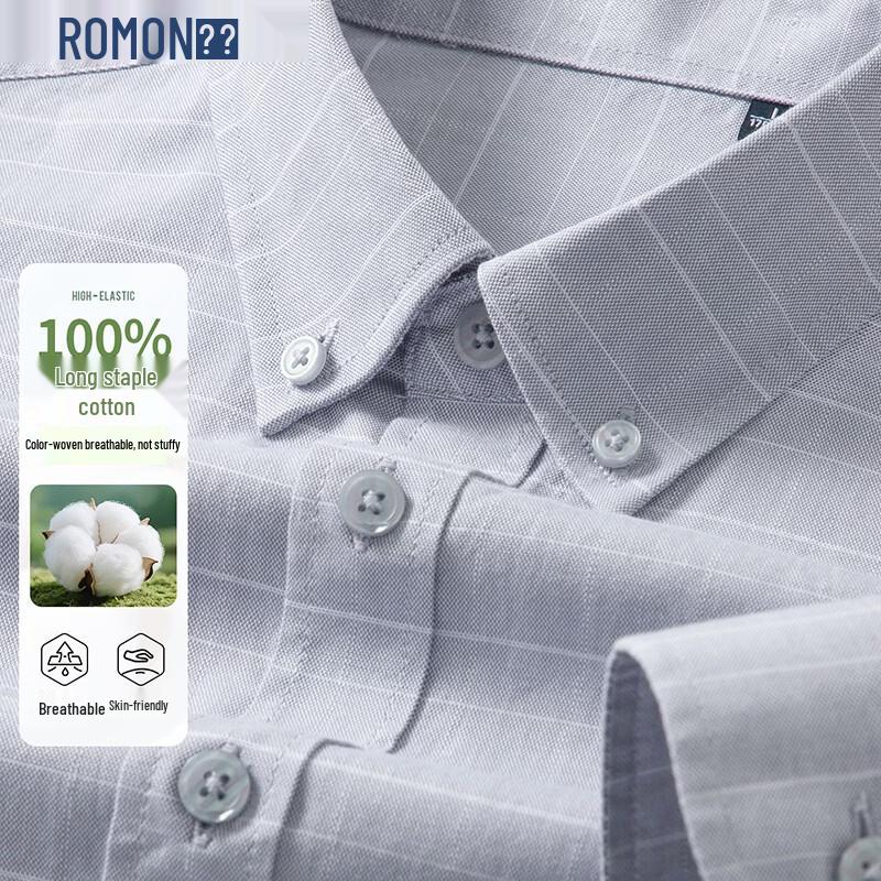 ROMON Men's Plaid Long-Sleeve Cotton Shirt
