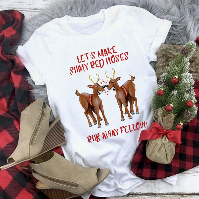 Women's Crew Neck Short Sleeve Graphic Print Christmas T-Shirts Loose Fit Casual Tees
