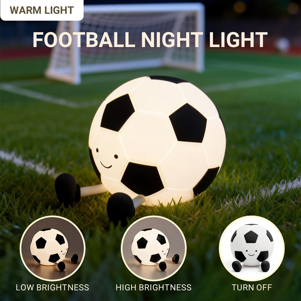 Cute Football LED Night Light Silicone Pat Sensor Rechargeable Bedside Lamp Kids Gift Soccer Ball Warm Light