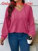 Plus Size Women T Shirt With V Neck Long Sleeve Knitted Fabric For Fall Winter Casual Wear
