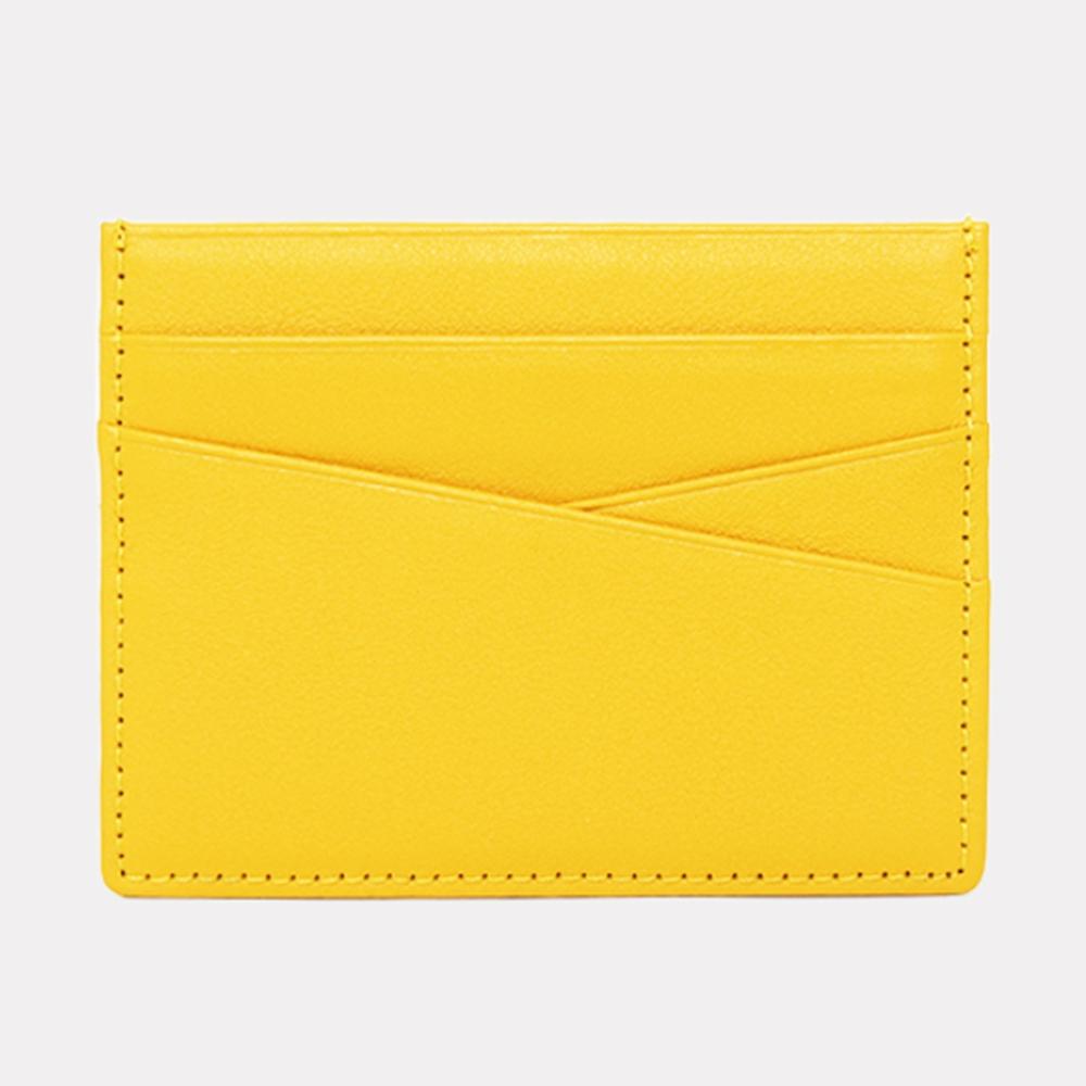 Matt Simple Cowhide Card Wallet Lemon