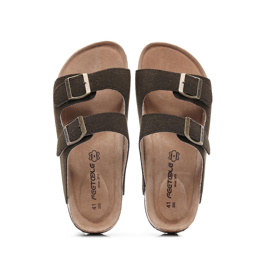 Leather Classic Adjustable Double Strap with Cushioned Footbed for Summer Cork Slides