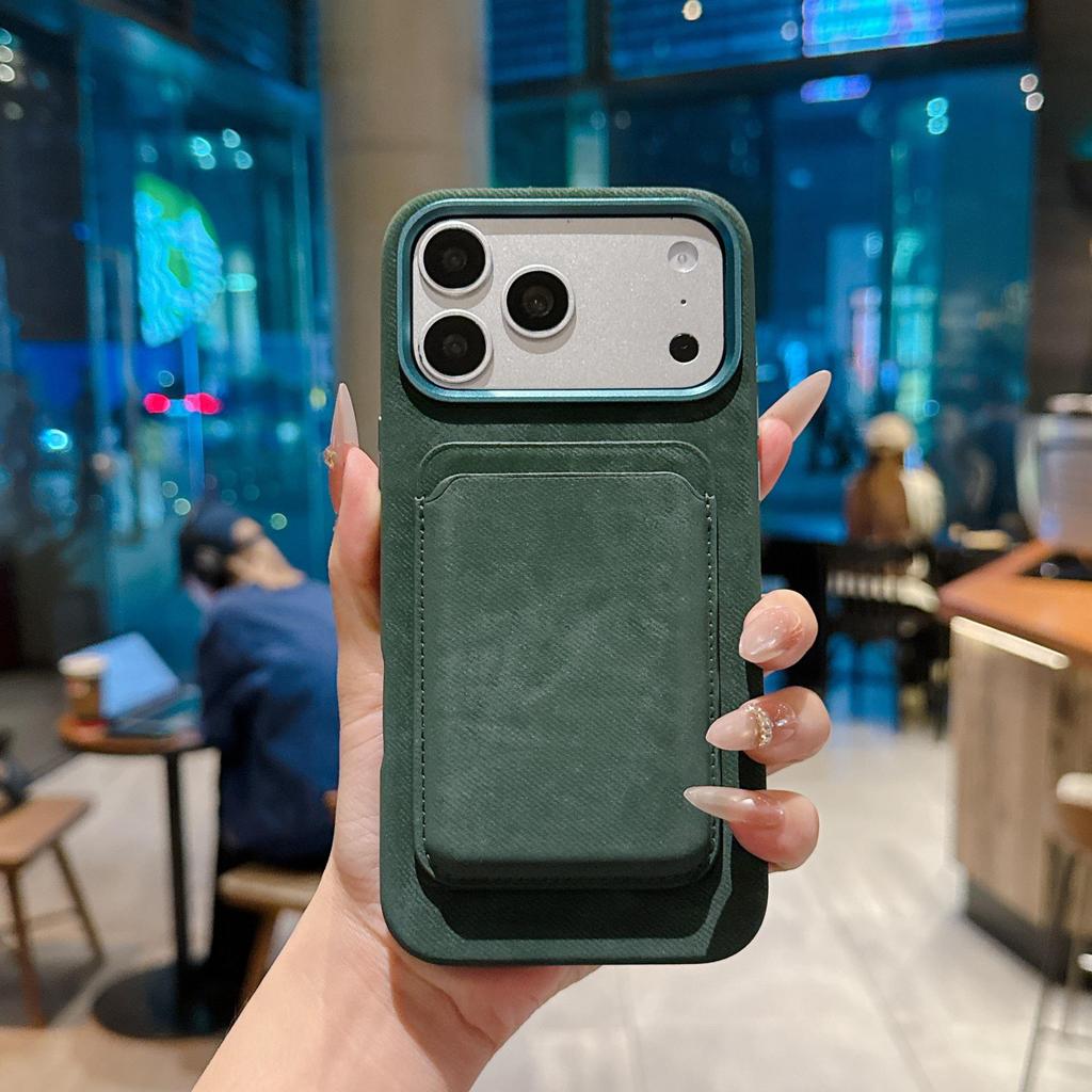 Apple 17 Pro/Pro Max Leather Flannel Phone Case with Magnetic Card Holder