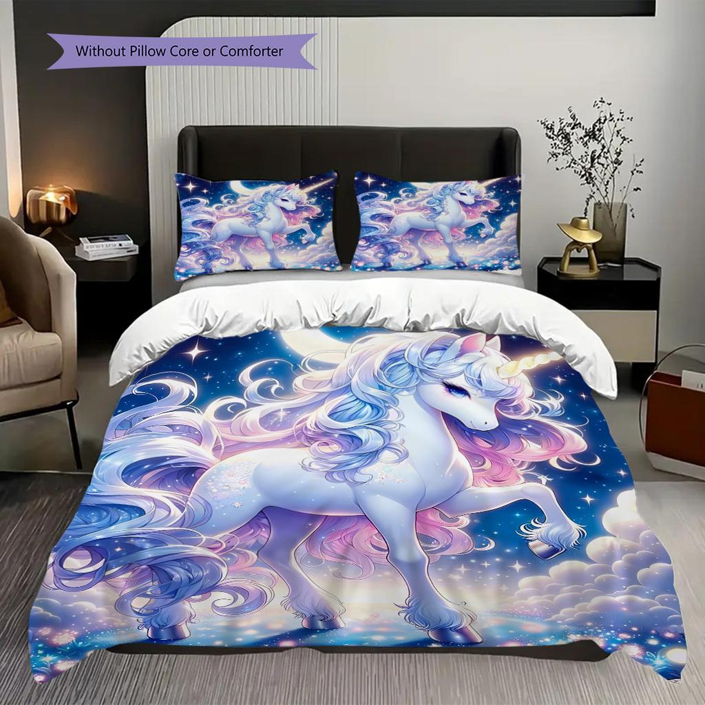 Biancheria da letto con unicorno da sogno, copripiumino, federa, decorazione per la casa, regalo di compleanno (1 * copripiumino+2 * federe, senza imbottitura)