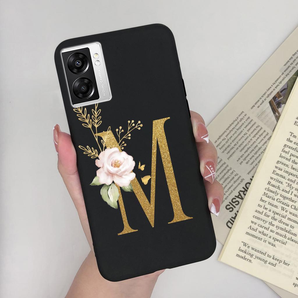 For OPPO A57 4G CPH2387 Cover Flower Letters Soft Silicone Case For OPPO A77 5G Shockproof Shell For Realme V23 5G Fundas Bumper
