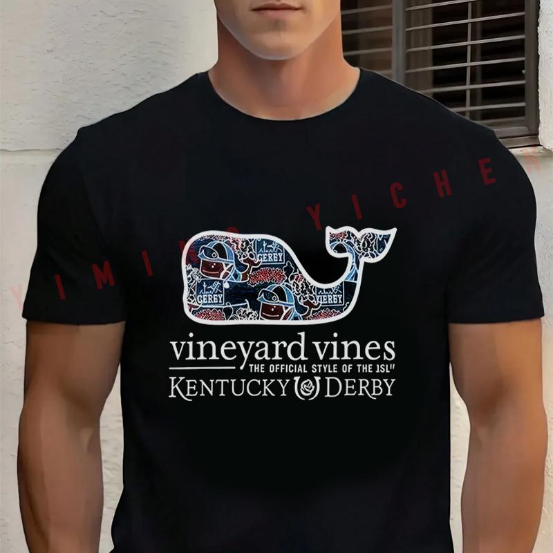 Vineyard Vines Kentucky Derby Sticker Whale Fill T-shirt Moto Summer Cotton Short Sleeved Casual O-Neck Unisex Tops Tee