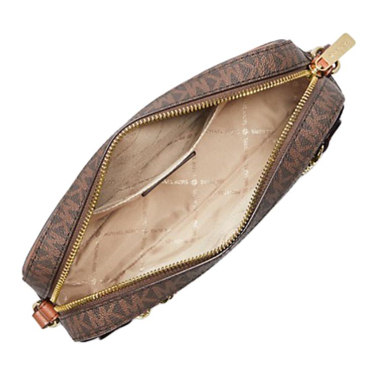 Michael Kors Mk Jet Set Monogram Logo Chain PVC Leather Camera Bag Women Shoulder Bag Caramel Acorn 35S1GTTC9B-BROWN