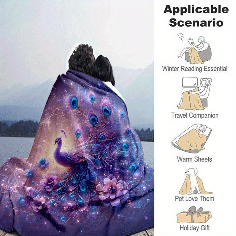 1pc Peacock Printing Lightweight Flannel Blanket, Comfortable and Warm Blanket, for Camping Sofa Bed and Couch Office, Suitable for Gift Blan